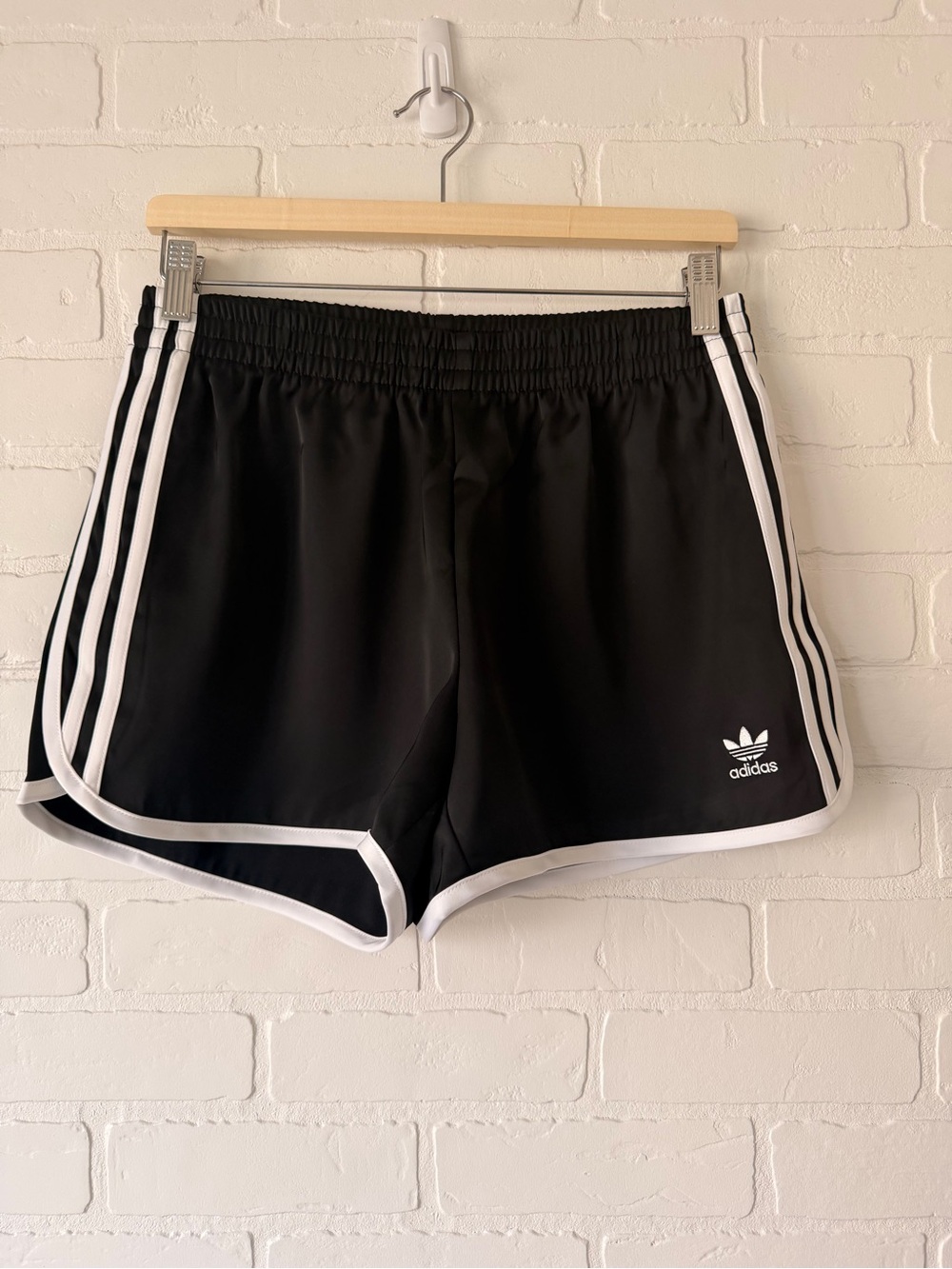 NWT Womens Adidas 3 Stripe Sprinter Black Athletic Shorts with White Trim, Small